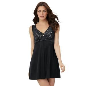 Amoureuse Womens Babydoll Black Sleepwear Gown, size Medium